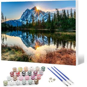 طلاء Ediximi بواسطة أرقام أرقام للبالغين DIY Paint برقم 12 "× 16" مع فنون الرسم الخشبية والحرفية للبالغين والمبتدئين ، شروق الشمس