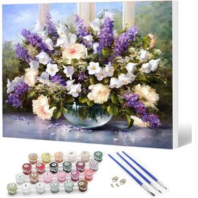 ediximi diy paint by number kit - 12 "× 16" قماش مع فنون ورسم إطار خشبي للبالغين والمبتدئين ، الخزامى