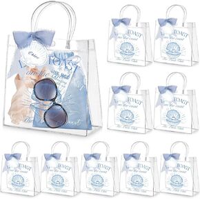 10 Pcs Last Toast on the Coast Clear Gift Bags with Handle, Bridesmaid Tote Bags with 10 Pcs Tags Labels, 7.87" x 7.87" x 3.15" Plastic Clear Reusable PVC for Bachelorette Bridal Shower