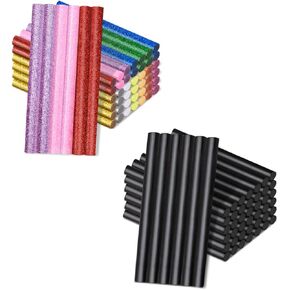 MANARTY 48 PCS ألوان بريق و 48 PCS عصا الغراء الساخن الأسود ، حار ذوبان غراء العصي الملونة ، لاصق العصي غراء eva القياسية لختم ختم الختم ديي الفن المصنوع يدويا مركبة الزخرفة