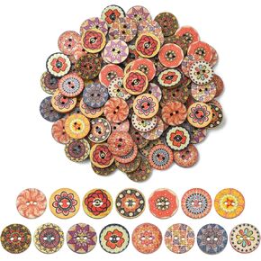stiyy 100 pcs اثنين من الأزرار الخشبية المطبوعة ثقب الأزرار المسطحة مع الأزرار زهرة زخرفة زخرفة لتصنيع الخياطة
