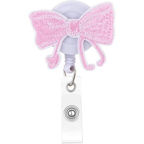 Embroidery Pink Bow Nurse Badge Reel for Cute Id Card Badge Funny Nursing Badge Reel Retractable for Nurses Funny Pink Nurse Badge Clip for Office Worker Doctor Nurse