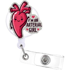 I'm an Arterial Girl Retractable Glitter Badge Reel with Alligator Clip, Funny Heart Aorta Badge Holder Gift for Cardiology Doctor Nurse VAT RN Cardiologist Cardiovascular Medical Office Work