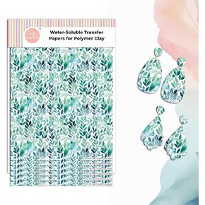 Watercolor Leaves Clay Transfer Paper - 6 Pcs, Transfer Paper for Polymer Clay, Green Leaf pattern Polymer Clay Transfer Sheet for Jewelry Making TPUS-867