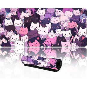 Pink cat Computer pad Kawaii Anime Desk mat|Large Gaming Mouse Pad 31.5 x 11.8 Inches Desk Office Decoration Anime Cute Girl Aesthetic Mouse Non-Slip XXL Computer Laptop Keyboard Mouse Mat