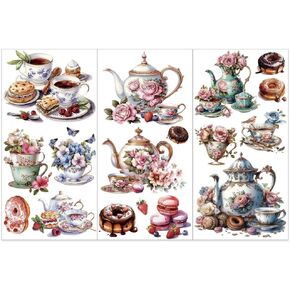 Olycraft 3pcs/فرك الشاي بعد الظهر على عمليات نقل الأثاث والحرف 6x12 بوصة شاي مجموعة نقل ملصقات دونات فرك على الشارات لزخارف الأثاث الخشبي منزل سكرابوكينغ المنزل