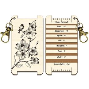 arricraft 1 Pc Dogwood Branch Bird Spinning Control Card, Plant Yarn WPI Guide Gauge with Clasp Wood Yarn Wrap Guide Board with Diz for Spinners Yarn Measuring Tools Crochet Accessories