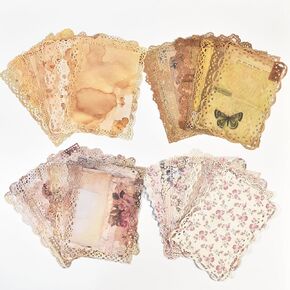 40 Sheets Lace Edged Scrapbook Stationery Paper Set - 4 Pack Assorted Vintage Paper for Letter Writing Scrapbooking Junk Journal Supplies Planner Embellishment Collage Background 4.9x6.9 Inch