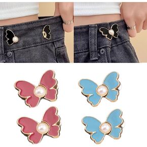 زر الخصر الخصر Xhlizhu Butterfly Cinching ، Trainener Pant Pant القابل لإعادة الاستخدام ، أزرار Jean للجينز الفضفاض ، بدون أدوات الخياطة (4pairs C)