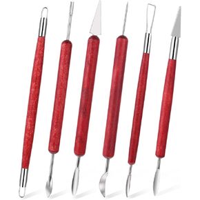 6PCS Pottery Clay Sculpting Tools, Double-Sided Set Wooden Handle Clay Sculpting Polymer Tools for Embossing, Carving Tools, Pumpkin Carving, Soap Carving and Supplies Modeling
