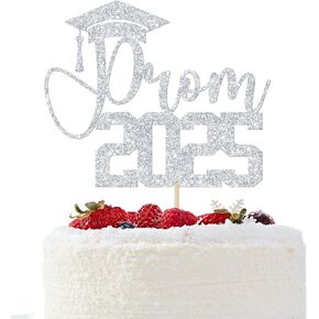 Prom 2025 Cake Topper ، تخرج ديكورات حفلة موسيقية ، ديكور حفلة ليلة ، فئة من 2025 ديكورات حفل التخرج (Black Glitter)