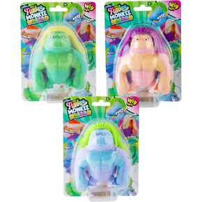 Orb Mega Long Hairdo Funkee Monkee 3 Pack - قرود مضحكة ومطوية مع شعر طويل - مثالي للضغط على تخفيف الإجهاد - ألعاب حسية/تململ أصلية للأطفال والكبار