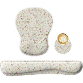 Wrist Rest Support for Mouse Pad Keyboard Set Circle Coaster Gaming Mouse Pad Ergonomic Gel Memory Foam Set for Computer, Laptop, Office, Pain Relief, Comfortably Typing Flowers KM-39 in Kuwait
