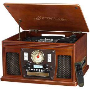 Victrola Aviator 8-in-1 Bluetooth Record Player & Multimedia Center with Built-in Stereo Speakers - 3-Speed Turntable, Vinyl to MP3 Recording, Wireless Music Streaming, Mahogany in Kuwait