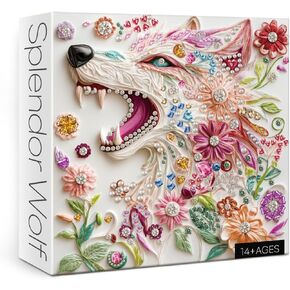 3D Crystal Wolf Puzzles for Adults 1000 Pieces, Colorful Jewel Animals Jigsaw Puzzles, Beautiful Diamond Flower Fantasy Puzzle
