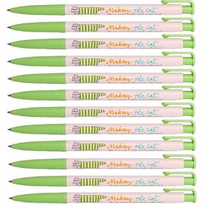 Xeno 0.5mm Slim Ballpoint Pen Mikey the Cat Calm and Collected, Assorted Color 12pcs (Yellow Green 12p)