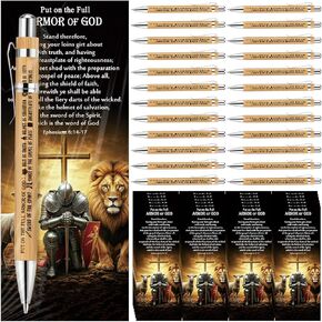 25 Sets Christian Church Gifts Bulk Full Armor of God Bible Ballpoint Pens and Religious Bookmarks Father's Day Church Gifts for Men Godfather Men Dad