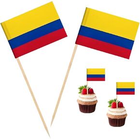 100 PCS Colombia Flags Flags Colombian مسواك ، كوكتيل يختار Mini Stick Cupcake Topcake Country Picks Decoration احتفال كوكتيل طعام البار.