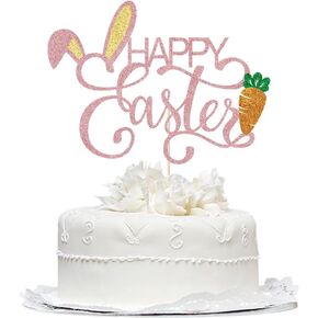 Happy Easter Cake Topper و Bunny Ears/Carrot Cake Decoration و Goy For Happy Easter Spring Surfer Supplies (Gold) (Rose Gold)