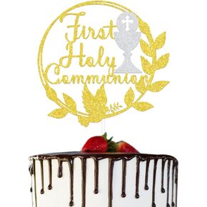 First Holy Communion Cake Topper First Communion Decorations First Communion Cake Decorations Baptism Party Decor Gold