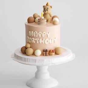 Candle blowing Bear birthday cake decoration, party supplies, cake topper, including: 1 bear, 1 square gift box, 1 love gift box, 1 cake mold, 12 round ball ornaments.