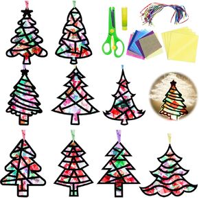 Eggsun 36 Sets Tree Tree Tree Suncatchers Kit للأطفال الحلي الزجاجية ملونات عيد الميلاد فنون الفنون والحرفية لمشاريع العطلات الفصول الدراسية تفضل الزخارف الأعمار 4 8 12