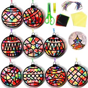 EggSun 36 Sets Christmas Ball Suncatchers Craft Kit for Kids Ornaments Stained Glass Effect Window Arts and Crafts Kit for Classroom Holiday Birthday Projects Home Party Favors Decorations Ages 4 8 12