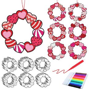 30 PCS Valentines Heart Crafts for Kids Color Your Heart Weath Valentines Day Crafts with Andcolor Pens DIY مجموعة ديكور معلقة للأنشطة المنزلية في الفصل الدراسي المشاريع الفنية