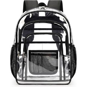 ZORFIN Clear Backpack for School: Large Clear Bookbag - Heavy Duty PVC Transparent Backpack for College Workplace Security Black