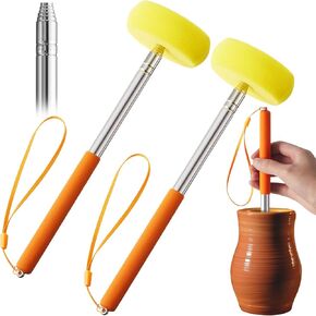 Zonon 2 PCS Telescoping Sponge Stick for Pottery القابلة للتعديل الإسفنج على الفخار على عصا مع مقبض مطاط