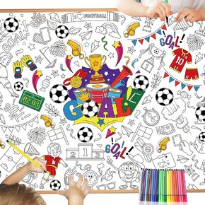يزود بحفلة عيد ميلاد Howaf Soccer ملصق تلوين مع 24 جهاز كمبيوتر (12 لونًا) Paint Pens for Football Lover Favors و 33 × 47 بوصة لافتة تلوين الورق أو مائدة المائدة للأطفال والبالغين والكبار ، و