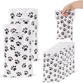 أكياس هدايا 50pcs 50pcs مع مقابض ، أكياس بلاستيكية طباعة بلاستيك لطيف أكياس طباعة الكلب باو أكياس حلوى الكلاب جيدة الفك