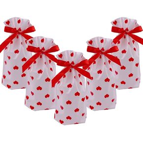 enjonar 24pcs تعامل الأكياس - أحب أكياس الهدايا من البلاستيك مع تصميم القلب الأحمر للحفلات ، والحلوى ، والأشياء الجيدة ، وتخزين الطعام ، ولف الهدايا