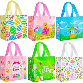 Mgparty 24 Pack Easter Gifts Facs with Handles ، Feaster Basket for Eggs Hunt Game ، حقائب عطلات غير منسوجة للهدايا ، 8.9 × 8.7 × 4.3 بوصة