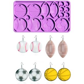 Sports Ball Resin Mold, Basketball Baseball Soccer Football Silicone Mold for Jewelry Earring Crafts, Keychain Silicone Mold, Keychain Pendant Epoxy Resin Casting Molds