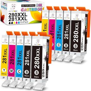281 Ink Cartridges Cyan, Miss Deer Compatible Replacement for Canon CLI281 XXL 281XXL 280 280XXL C High Yield for Pixma TR7520 TR8520 TR8620 TS6120 TS6220 TS6320 TS702 TS8120 TS8220 Printer 2-Pack