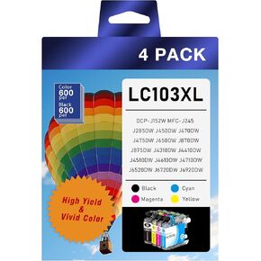 LC103XL Ink Cartridge Compatible for Brother LC103 LC101 Ink Cartridges Printer Combo Pack High Yield Works with DCP-J4110DW DCP-J552DW DCP-J752DW MFC-J245 MFC-J285DW MFC-J4310DW Printer