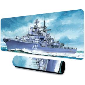 Battleship Game Mouse Pad 31.5x11.8 Inches Natural Marine Military Warship Cruise Pattern Anti Slip Mouse Pad for Home Studio Keyboard Table Mat BDHYMN48