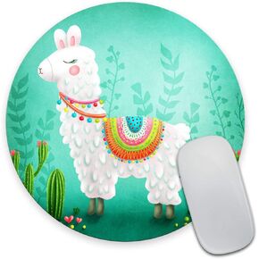 Smooffly Cute Llama Round Mouse Pad Cute Mat Cactus Circular Mouse Pads Size 7.9 x 7.9 x 0.12 Inch