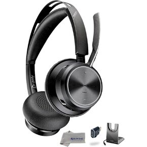 Poly Plantronics Voyager Focus 2 USB C Stereo Bluetooth Wireless Headset with USB-C Dongle and Charging Headset Stand - for Meetings, Teams, Zoom, Ringcentral, Mobile Phone Calls, PC, w/GTW Cloth