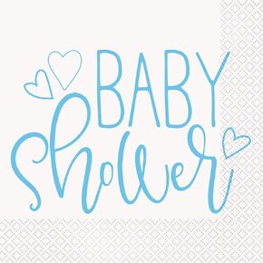 Blue Hearts "Baby Shower" Lunceon Napkins (حزمة من 16) - تصميم أنيق ، مثالي للاحتفالات والكشف بين الجنسين الحفلات