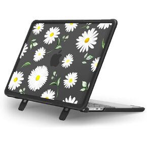 MOSISO Compatible with MacBook Air 13 inch Case 2025 2024 2023 2022 M4 A3240 M3 A3113 M2 A2681, Heavy Duty Shockproof Hard Shell with Fold Kickstand for MacBook Air 13.6 inch Case, Bellis Perennis