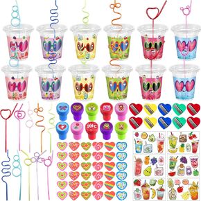 212pcs عيد الحب هدايا ليوم كبير للأطفال ، وبطاقات عيد الحب مجموعة القرطاسية لتبادل طلاب المدارس ، وفضلات الفصول الدراسية في عيد الحب ، وتشمل الكؤوس ، والقش ، والبطاقات ، والختام ، والممحاة ، والملصقات