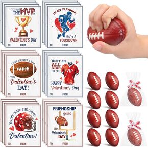 24 Set Valentine‘s Day Gifts for Kids Cards with Squeeze Footballs, Sports Themed Valentines Day Gifts Classroom Exchange for Valentines Party Favors School Prizes Birthday Party Supplies