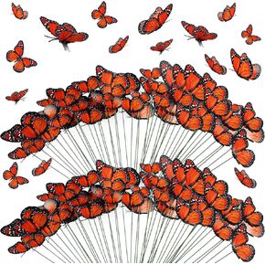 TCEVILY 144 PCS Monarch Butterfly Decorations - 72 Stakes ، 36 Butterfly Hair Clips ، 36 Wall Jatals for Spring Party Supplies