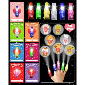 28 PCS Valentines Day Gifts for Kids ، Valentines تضيء مصابيح الإصبع بطاقات عيد الحب للأطفال المدارس الفصول الدراسية تضيء ألعاب Valentines Exchange Exchange Exchange