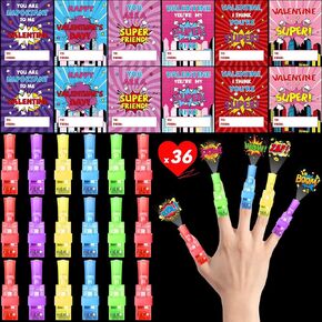 36 PCS Valentines Day Finger Lights Exchange Super Hero Hero Valentines Day Brading Cards Birk Party Party Favor