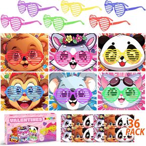 Kmuysl 36 Pack Valentines Day Cards for Kids School Valentines بطاقات ذات نظارات على شكل قلب ، وبطاقات عيد الحب للفصول الدراسية للأطفال ، وفضل حفلات عيد الحب ، وجائزة دراسية مدرسية للبنين