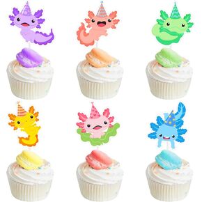 36 قطعة Axolotl كب كيك أعلى الأقطار عيد ميلاد للبنين الفتيات - كرتون حيوان أكولوتل موضوع الديكورات العيوب يختار جنس الطفل الكشف عن الإمدادات الحفلات ...
