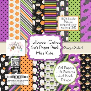 6x6 Pattern Paper Pack - Halloween Cuties - for Fall Scrapbook Premium Specialty Paper Single-Sided 6"x6" Collection Includes 64 Sheets - 50% Smaller Patterns - by Miss Kate Cuttables